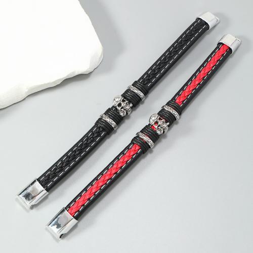 PU Leather Cord Bracelets with Wax Cord & Zinc Alloy handmade fashion jewelry & for man Sold By PC