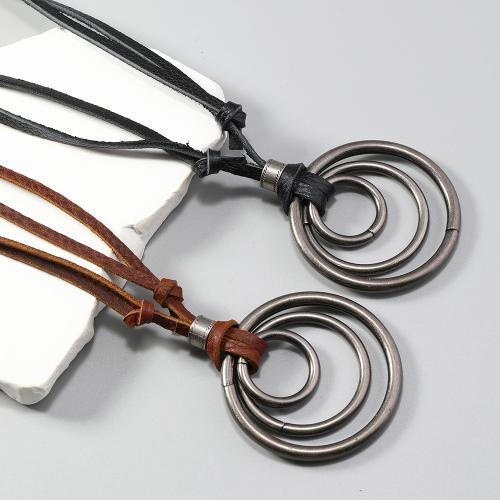 Sweater Chain Necklace Cowhide with Zinc Alloy handmade fashion jewelry & Unisex Sold By PC