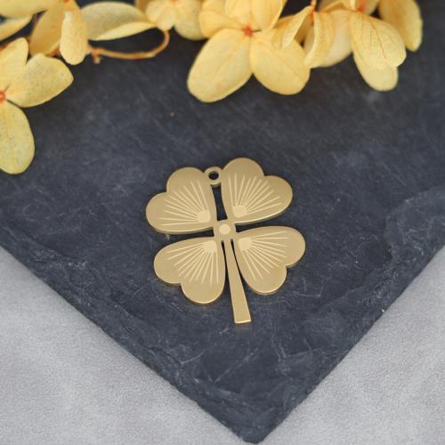 Stainless Steel Pendants 304 Stainless Steel Four Leaf Clover plated DIY & hollow Sold By PC