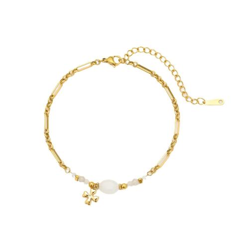 Stainless Steel Jewelry Bracelet 304 Stainless Steel with Natural Stone 18K gold plated fashion jewelry & for woman Sold By PC