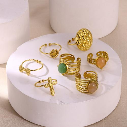 Stainless Steel Finger Ring 304 Stainless Steel with Gemstone Vacuum Ion Plating & for woman Sold By PC