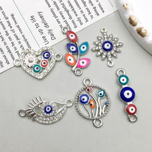 Evil Eye Connector Zinc Alloy plated DIY & evil eye pattern & with rhinestone & 1/1 loop Sold By Bag