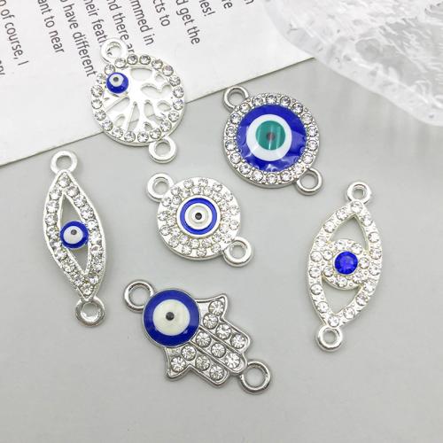 Evil Eye Connector Zinc Alloy plated DIY & evil eye pattern & with rhinestone & 1/1 loop Sold By Bag