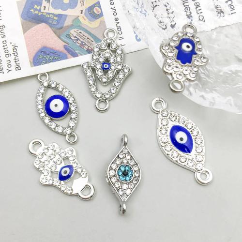 Evil Eye Connector Zinc Alloy plated DIY & evil eye pattern & with rhinestone & 1/1 loop Sold By Bag