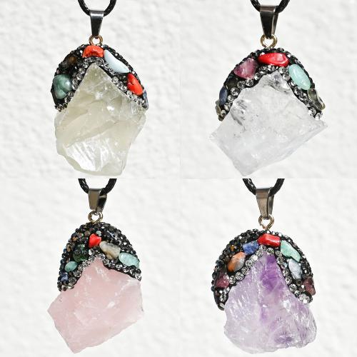 Quartz Gemstone Pendants with Rhinestone Clay Pave & Natural Fluorite & Iron irregular DIY mm Sold By PC