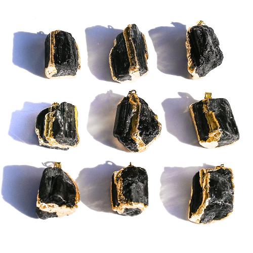 Gemstone Pendants Jewelry Tourmaline with Iron irregular gold color plated DIY black mm Sold By PC