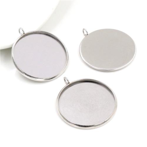 Pendentif en acier inoxydable Cadre, Acier inoxydable 304, Plat rond, DIY & normes différentes pour le choix, couleur originale, Environ 100PC/sac, Vendu par sac