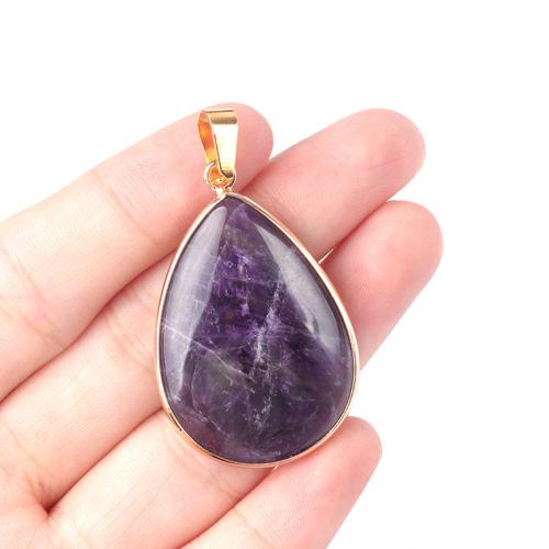 Gemstone Pendants Jewelry Natural Stone with Iron Teardrop DIY Sold By PC