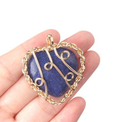 Gemstone Pendants Jewelry Natural Stone with Iron Heart DIY nickel lead & cadmium free Sold By PC