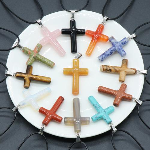 Gemstone Pendants Jewelry Natural Stone Cross DIY Sold By PC