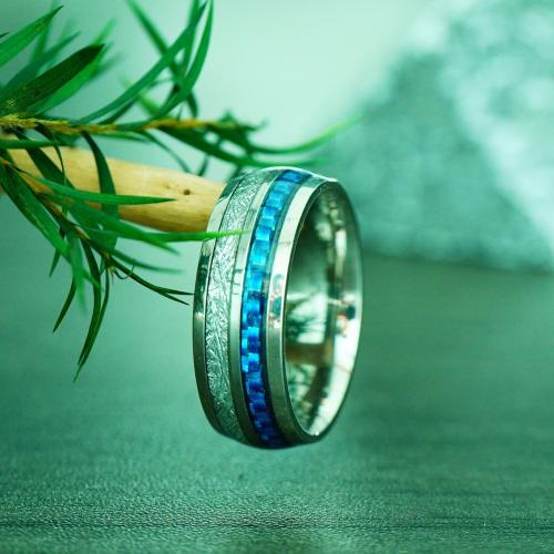 Stainless Steel Finger Ring 304 Stainless Steel with Carbon Fibre & Wood epoxy gel fashion jewelry & for man Sold By PC