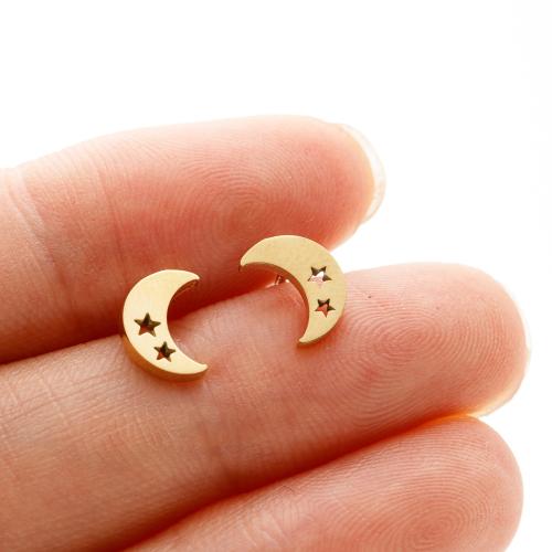 Stainless Steel Stud Earrings 304 Stainless Steel Moon plated fashion jewelry & Unisex & hollow Sold By Pair