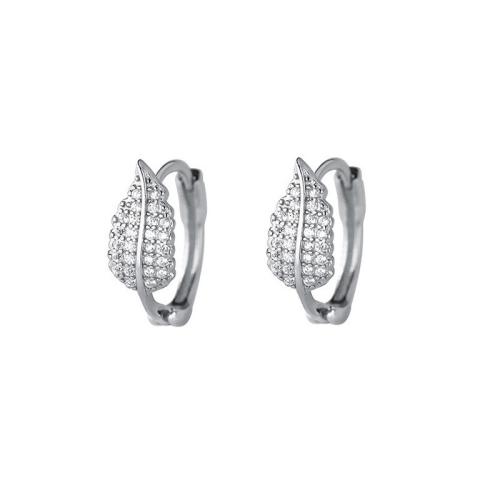 Cubic Zirconia Micro Pave Brass Earring plated micro pave cubic zirconia & for woman Leaves 11*6MM inner diameter 10MM Sold By Pair