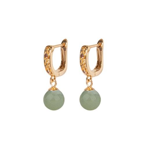 Cubic Zirconia Micro Pave Brass Earring plated Imitation Hetian Jade & micro pave cubic zirconia & for woman 25mm Sold By Pair