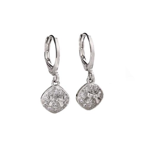 Ciúbach Zirconia Micrimhilseogra réiteodh Earring Prás, plátáilte, micrea réiteach zirconia ciúbach & do bhean, dath platanam, 22mm, Díolta De réir Péire