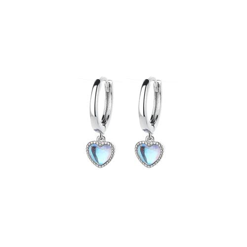 Huggie Hoop Drop Auskarai, Žalvarinis, su Moonstone, Širdis, padengtą, moters, daugiau spalvų pasirinkimas, Earring diameter 10MM, heart 6MM, Pardavė Pora