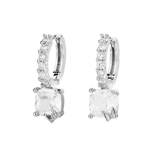 Ciúbach Zirconia Micrimhilseogra réiteodh Earring Prás, plátáilte, micrea réiteach zirconia ciúbach & do bhean, dath platanam, 20x67mm, Díolta De réir Péire