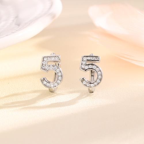 Cubic Zirconia Micro Pave Brass Earring Number 5 plated micro pave cubic zirconia & for woman platinum color Inner diameter about 8mm Sold By PC