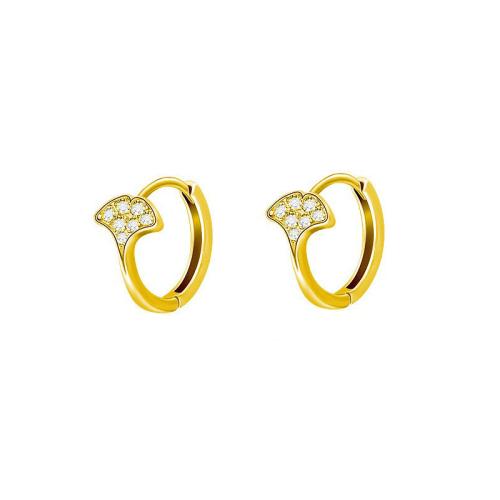 Boucles d'oreilles en laiton zircon cubique pavent, Ginkgo Feuille, Placage, pavé de micro zircon & pour femme, plus de couleurs à choisir, The leaves are 6MM, 14MM in diameter, Vendu par paire