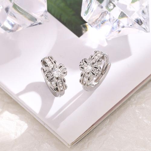 Cubic Zirconia Micro Pave Brass Earring plated micro pave cubic zirconia & for woman platinum color Bow width 6MM inner diameter 8MM Sold By Pair