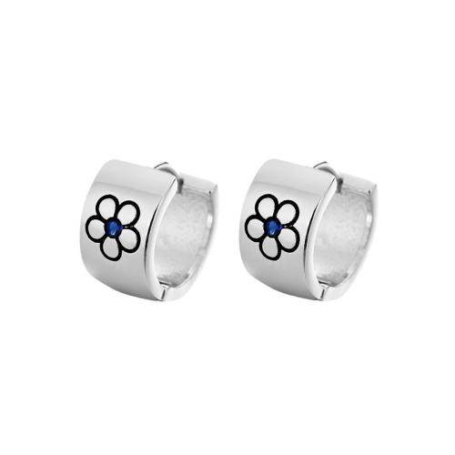 Boucles d'oreilles en laiton zircon cubique pavent, Pétales, Placage, pavé de micro zircon & pour femme & émail, couleur platine, 7x13mm, Vendu par paire