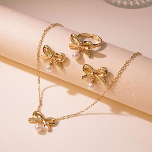 Fashion Stainless Steel Jewelry Sets 304 Stainless Steel with Plastic Pearl plated & for woman golden Sold By PC