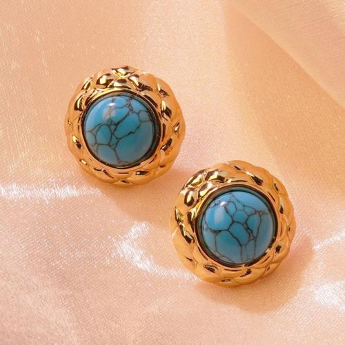 Stainless Steel Stud Earrings 304 Stainless Steel with Gemstone plated fashion jewelry & for woman Sold By Pair