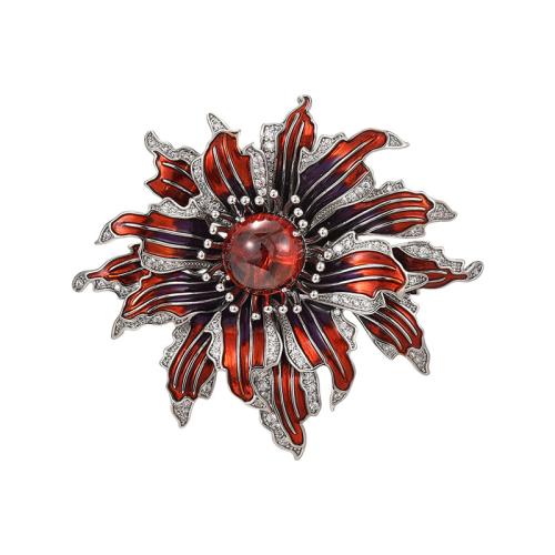 Broche bijoux de mode, laiton, pavé de micro zircon & pour femme & émail, rouge, 60x60mm, Vendu par PC