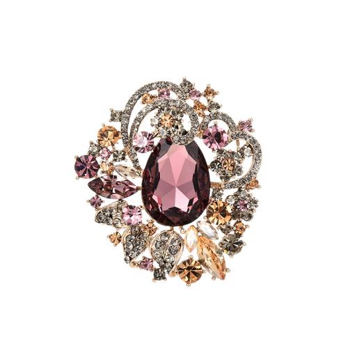 Crystal Brooch Brass with Austrian Crystal plated micro pave cubic zirconia & for woman golden Sold By PC