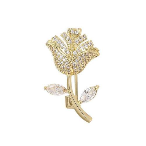 Fashion Broche Sieraden, Messing, plated, micro pave zirconia & voor vrouw, gouden, 23x16mm, Verkocht door PC