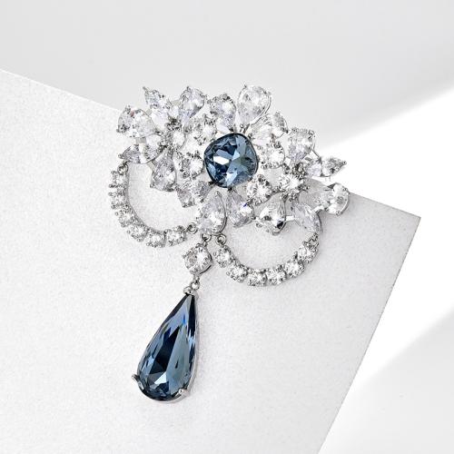 Crystal Brooch Brass with Austrian Crystal plated micro pave cubic zirconia & for woman silver color Sold By PC