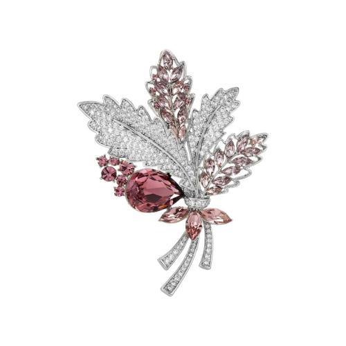 Crystal Brooch Brass with Austrian Crystal plated micro pave cubic zirconia & for woman silver color Sold By PC