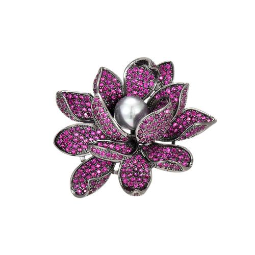 Fashion Broche Sieraden, Messing, plated, micro pave zirconia & voor vrouw, zilver, 38x47mm, Verkocht door PC