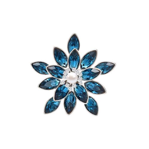 Broche cristal, laiton, avec Cristal autrichien & perle d'eau douce cultivée, Placage, pavé de micro zircon & pour femme, argent, 52x55mm, Vendu par PC