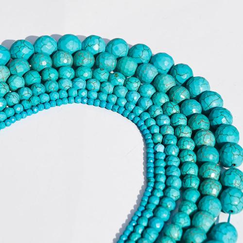 Perles turquoises, turquoise synthétique, Rond, DIY & normes différentes pour le choix & facettes, bleu, Vendu par brin