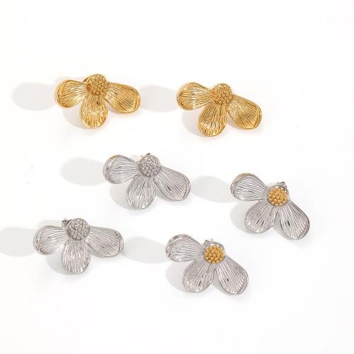 Stainless Steel Stud Earrings 304 Stainless Steel Flower Vacuum Ion Plating fashion jewelry & for woman Sold By Pair