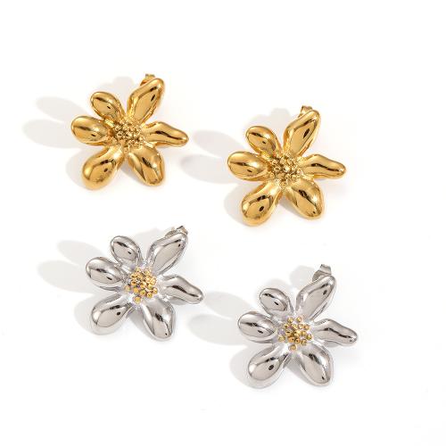 Stainless Steel Stud Earrings 304 Stainless Steel Flower Vacuum Ion Plating fashion jewelry & for woman Sold By Pair