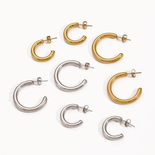 Stainless Steel Stud Øreringe, 304 rustfrit stål, Letter C, mode smykker & forskellig størrelse for valg & for kvinde, flere farver til valg, Solgt af par