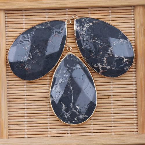 Gemstone Pendants Jewelry Natural Stone with Brass DIY black Sold By PC