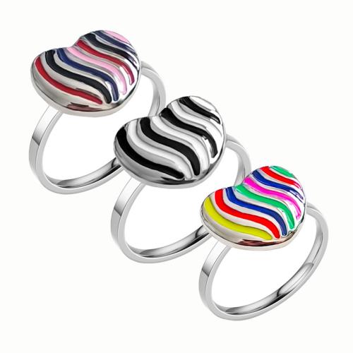 Enamel Stainless Steel Finger Ring 304 Stainless Steel Heart & for woman original color Sold By PC