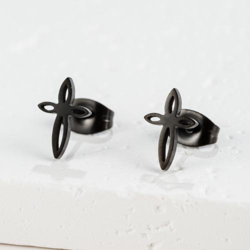 Stainless Steel Stud Earrings 304 Stainless Steel Cross plated fashion jewelry & for woman & hollow Sold By Pair