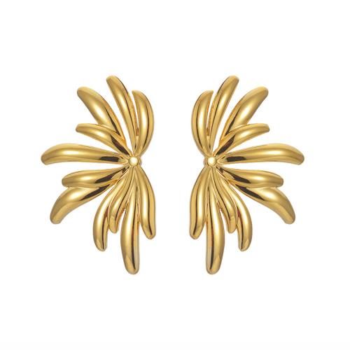 Stainless Steel Stud Earrings 304 Stainless Steel Flower plated fashion jewelry & for woman golden Sold By Pair