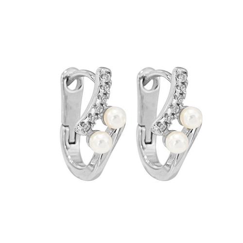 Cubic Zirconia Micro Pave Brass Earring with Plastic Pearl plated micro pave cubic zirconia & for woman Sold By Pair