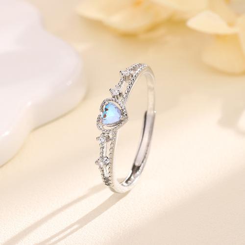 Cubic Zirconia Micro Pave Brass Ring with Moonstone plated micro pave cubic zirconia & for woman platinum color Sold By PC