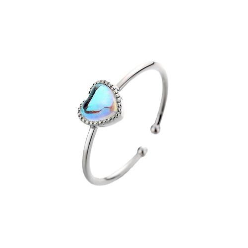 Brass Finger Ring with Moonstone Heart plated for woman platinum color Sold By PC