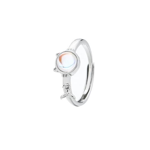 Brass Finger Ring with Moonstone plated for woman platinum color Sold By PC