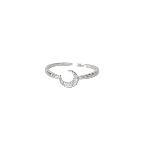 Cubique anneau en laiton Circonia Micro Pave, lune, Placage, pavé de micro zircon & pour femme, couleur platine, Vendu par PC