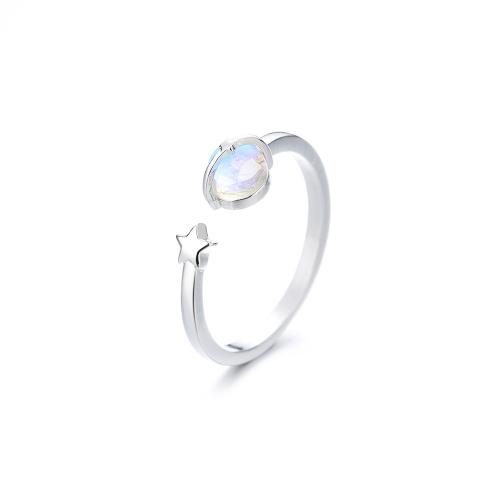 Brass Finger Ring with Moonstone plated for woman platinum color Sold By PC