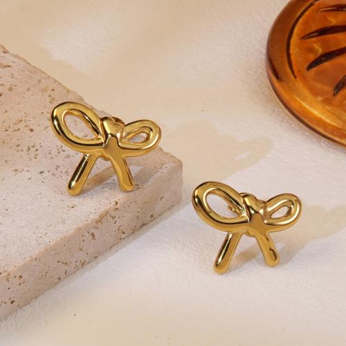 Stainless Steel Stud Earrings 304 Stainless Steel plated & for woman golden Sold By Pair