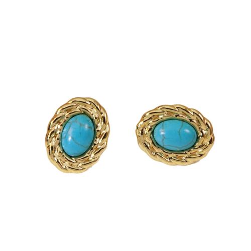 Stainless Steel Stud Earrings 304 Stainless Steel with turquoise & Plastic Pearl plated & for woman Sold By PC